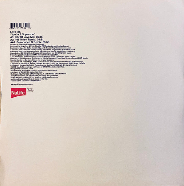 Love Inc.* : You're A Superstar (12")