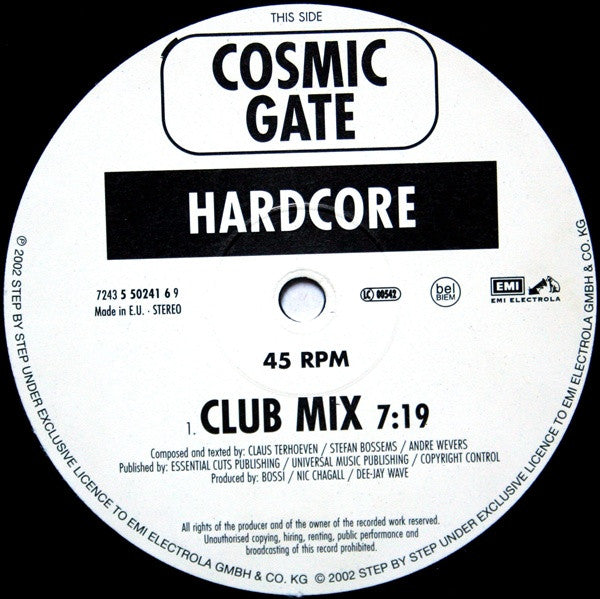 Cosmic Gate : Back To Earth / Hardcore (12")