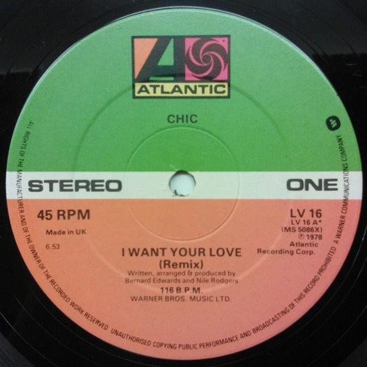 Chic : I Want Your Love / Le Freak / Chic Cheer (12", Single, CBS)