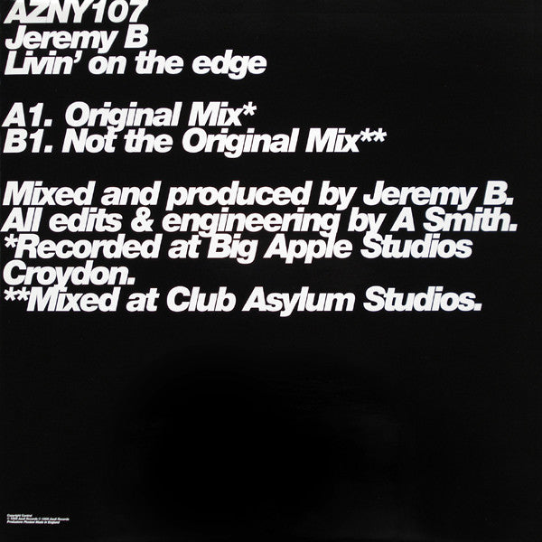 Jeremy B : Livin' On The Edge (12")