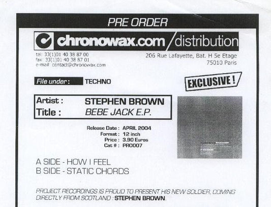 Stephen Brown : Bébé Jack EP (12", EP, W/Lbl)