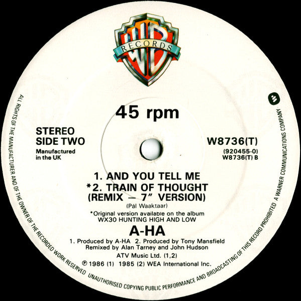 a-ha : Train Of Thought (12", Single, Dam)