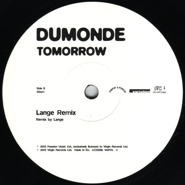 DJ Jam X & De Leon* Present DuMonde : Tomorrow (DJ Jam X & De Leon & Lange Remixes) (12")