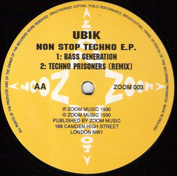Ubik : Non Stop Techno E.P. (12", EP)