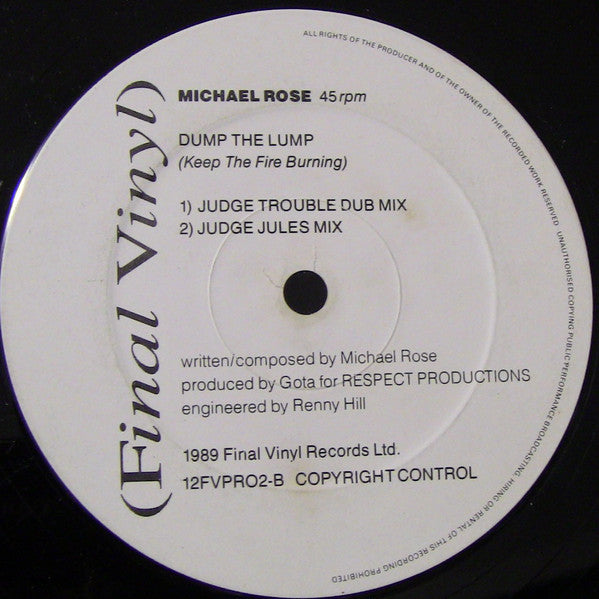 Michael Rose : Dump The Lump (Keep The Fire Burning) (12", Promo)