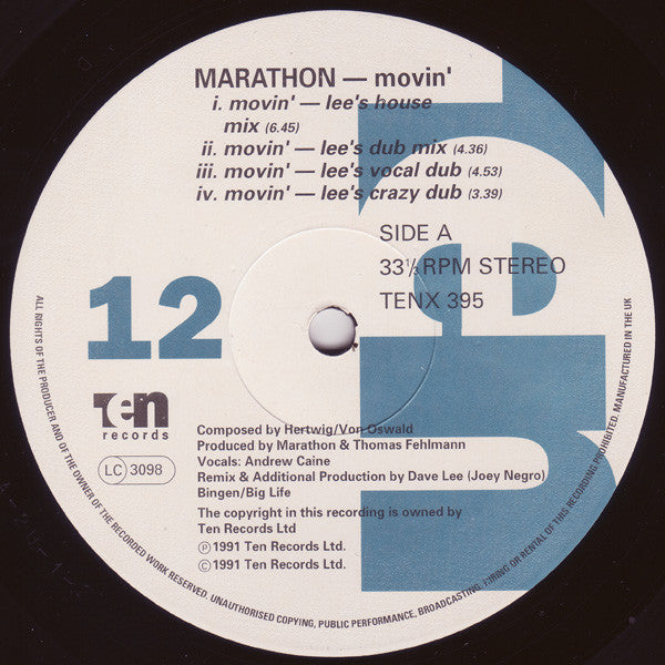Marathon : Movin' (12", Single)