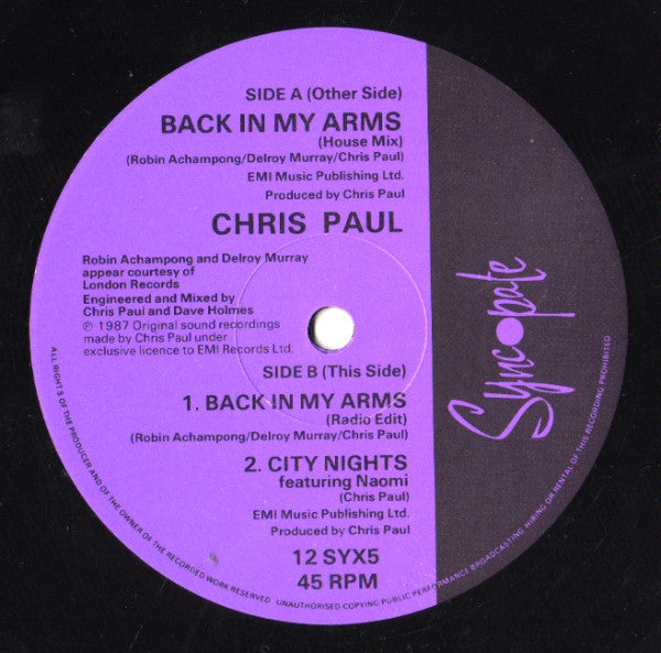 Chris Paul : Back In My Arms (12")