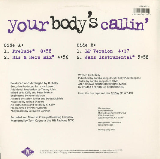 R. Kelly : Your Body's Callin' (12", Single)