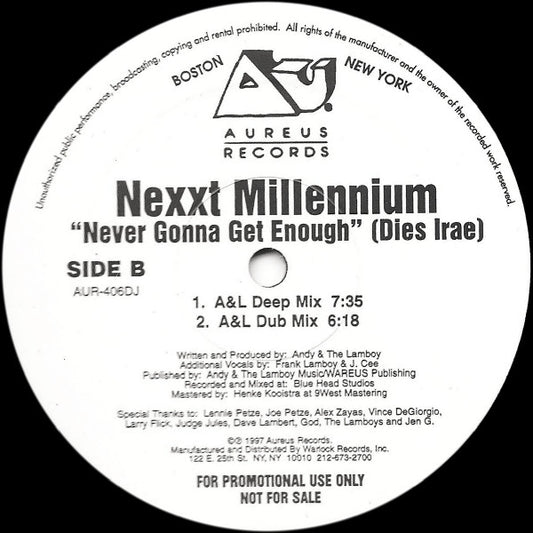 Nexxt Millennium : Never Gonna Get Enough (Dies Irae) (12", Promo)