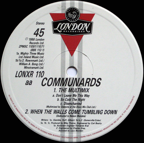 Communards* : So Cold The Night / The Multimix (12", Single)