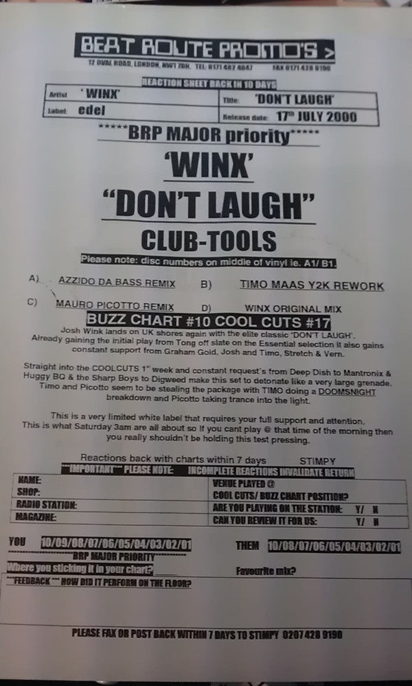 Josh Wink : Don't Laugh (2x12", Promo, W/Lbl)