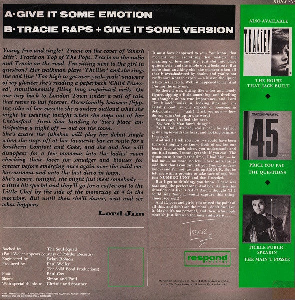 Tracie!* : Give It Some Emotion (12", Single)