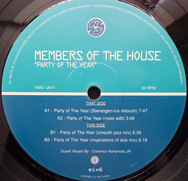 Members Of The House : Party Of The Year (12", Whi)