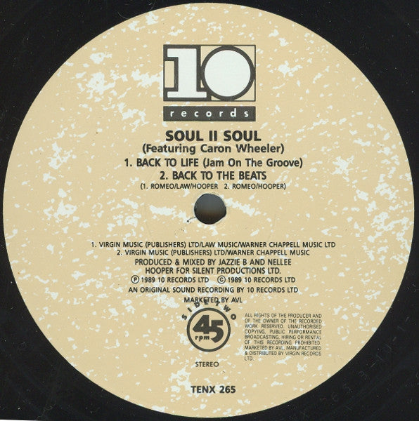 Soul II Soul Featuring Caron Wheeler : Back To Life (Club Mix) (12", Single, RE)
