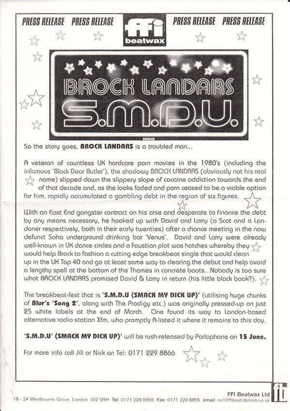 Brock Landars : S.M.D.U. (Smack My Dick Up) (10", Promo)