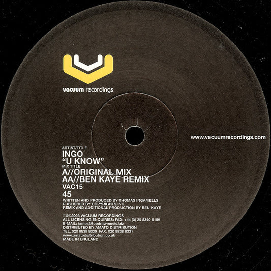 Ingo : U Know (12")
