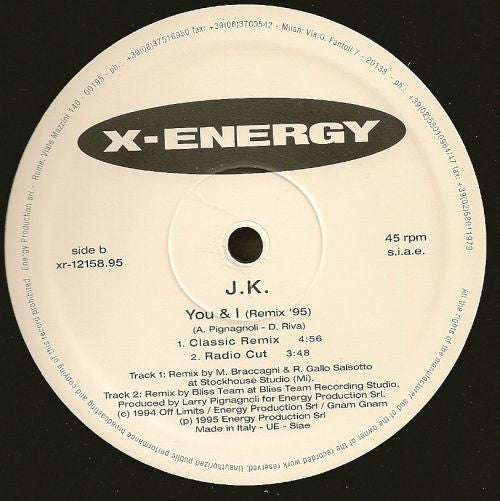 J.K. : You & I (Remix '95) (12", RP)