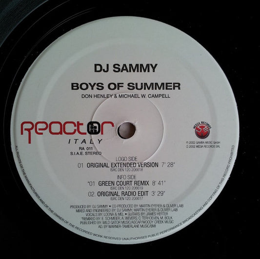 DJ Sammy : Boys Of Summer (12")