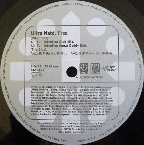 Ultra Naté : Free (The Full Intention/ RIP mixes) (12", Single)