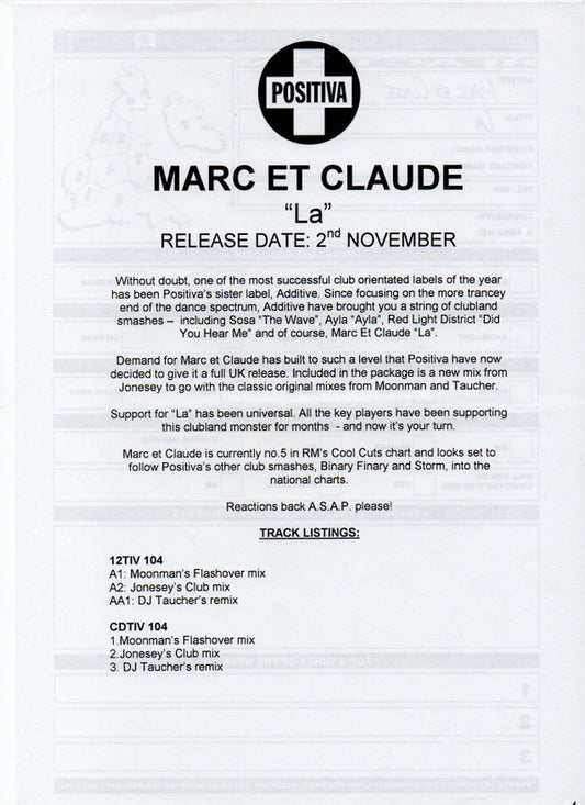 Marc Et Claude : La (12", Promo)