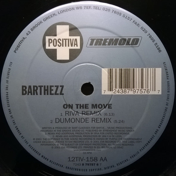 Barthezz : On The Move (12", Single)