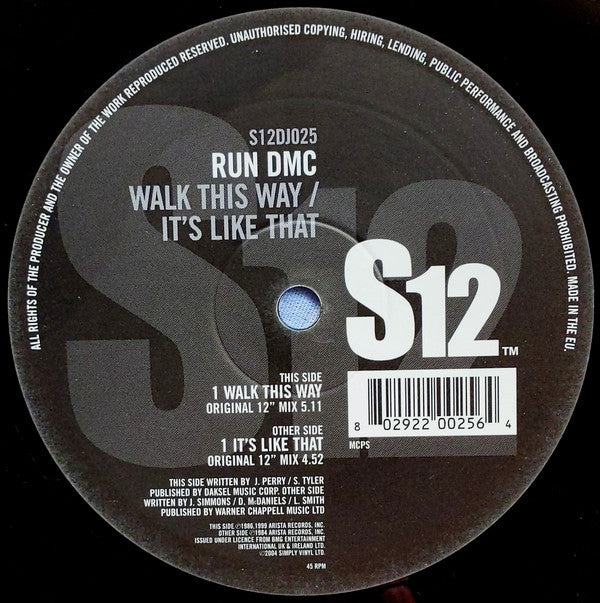 Run DMC* : Walk This Way / It's Like That (12", RE, RP)