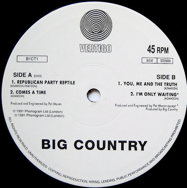 Big Country : Republican Party Reptile EP (10", EP, Ltd, Num)