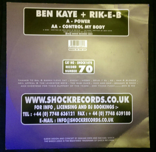 Ben Kaye And Rik'E'B : Power / Control My Body (12")