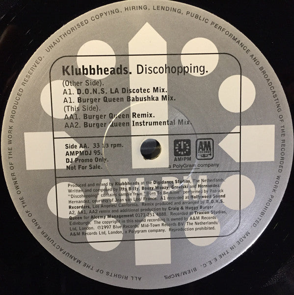 Klubbheads : Discohopping (D.O.N.S./ Burger Queen. Mixes) (12", Promo)