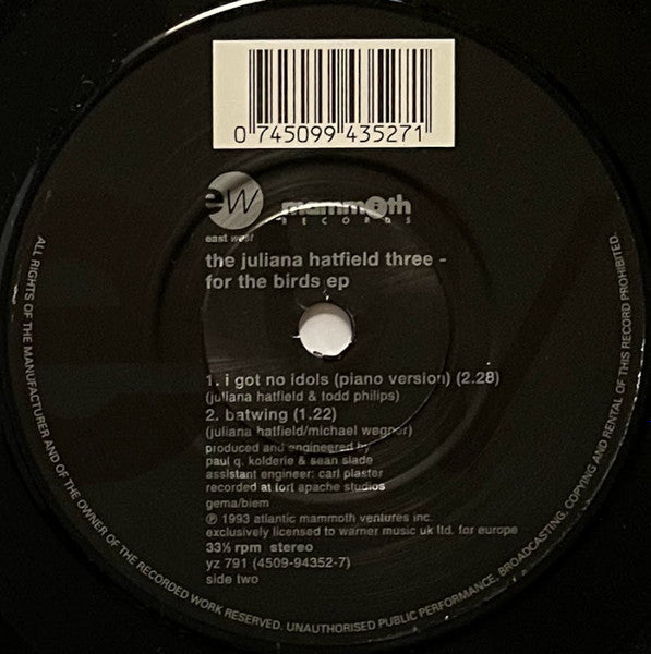 The Juliana Hatfield Three : For The Birds 4 Track EP (7", EP)