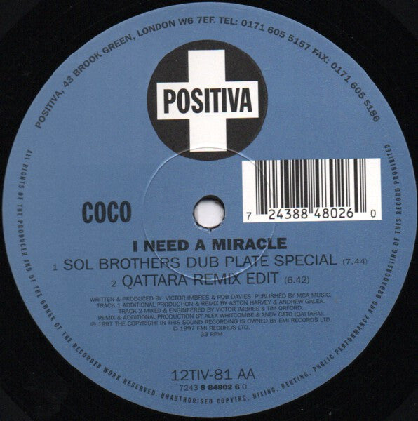 Coco : I Need A Miracle (12", Single)