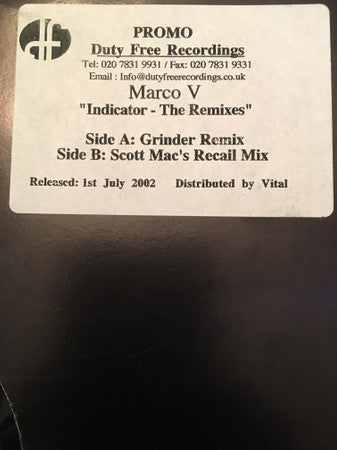 Marco V : Indicator (Remixed) (12", W/Lbl)