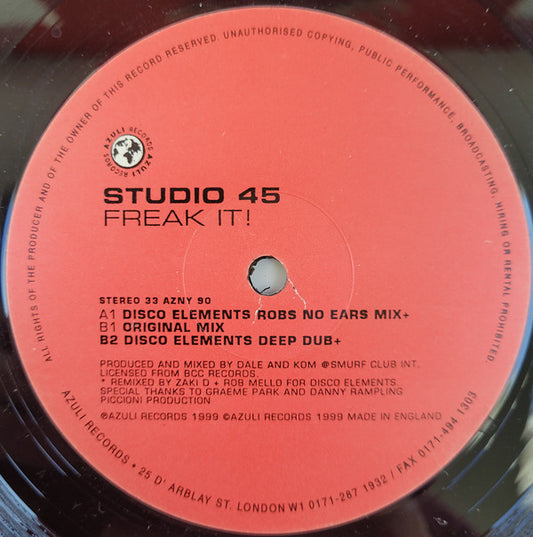Studio 45 : Freak It ! (Original + Disco Elements Remixes) (12")