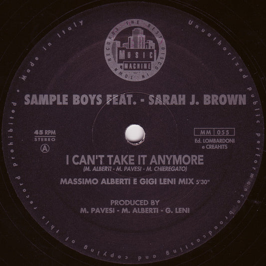 Sample Boys* Feat. Sarah J. Brown : I Can't Take It Anymore (12")