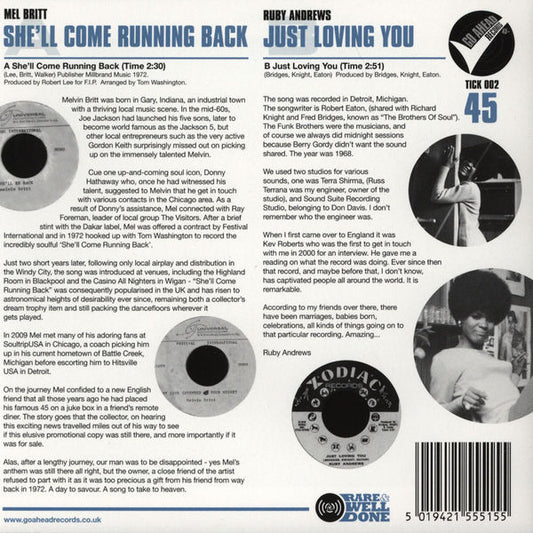 Mel Britt / Ruby Andrews : She'll Come Running Back / Just Loving You (7")