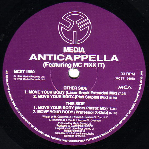 Anticappella Featuring MC Fixx It : Move Your Body (12", Single)