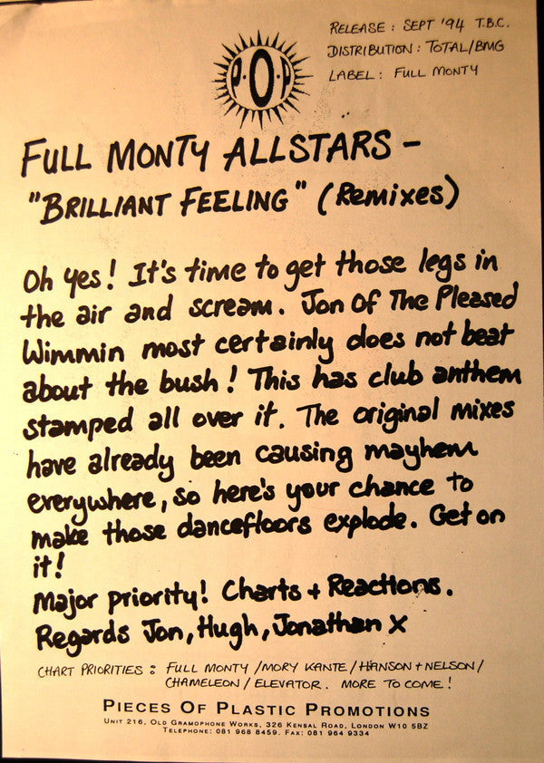 The Full Monty All-Stars : Brilliant Feeling (12", Promo)