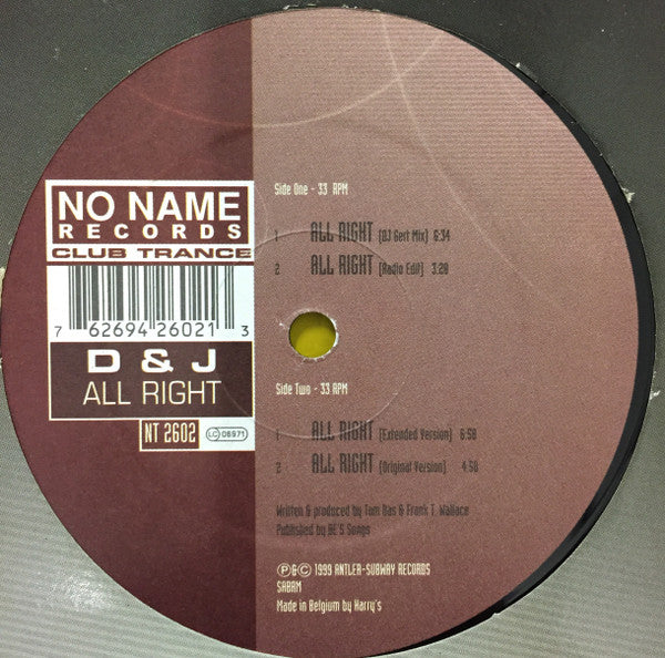 D & J : All Right (12")