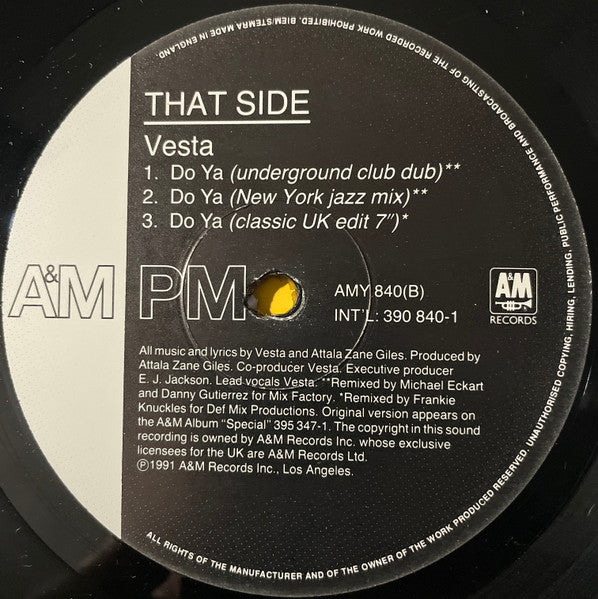 Vesta Williams : Do Ya (Frankie Knuckles Classic Mixes) (12")