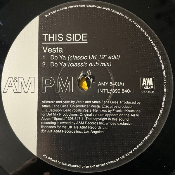 Vesta Williams : Do Ya (Frankie Knuckles Classic Mixes) (12")