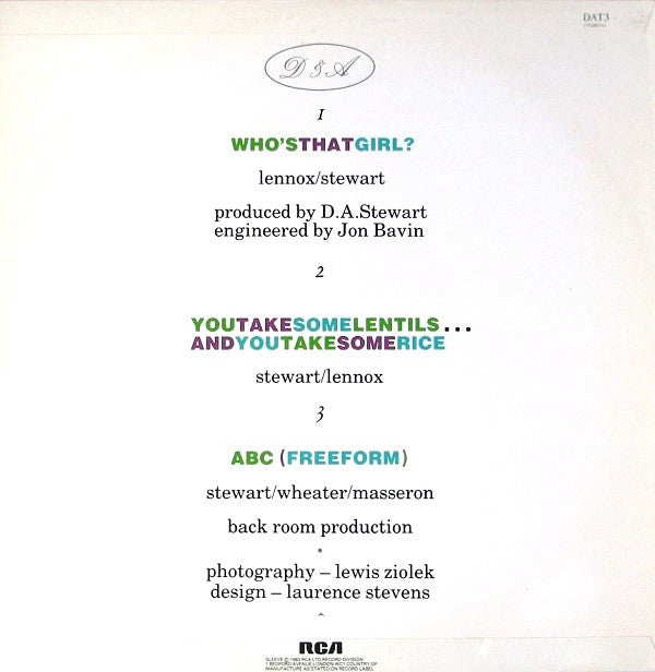 Eurythmics : Who's That Girl? (12", Single)