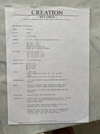 Sugar (5) : A Good Idea (12", Single, Promo)