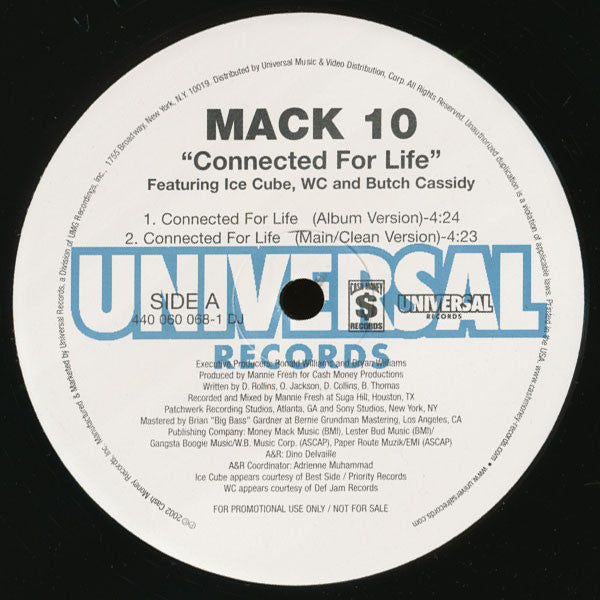 Mack 10 Featuring Ice Cube, WC And Butch Cassidy : Connected For Life (12", Promo)