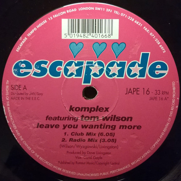 Komplex (5) Featuring Tom Wilson : Leave You Wanting More (12")