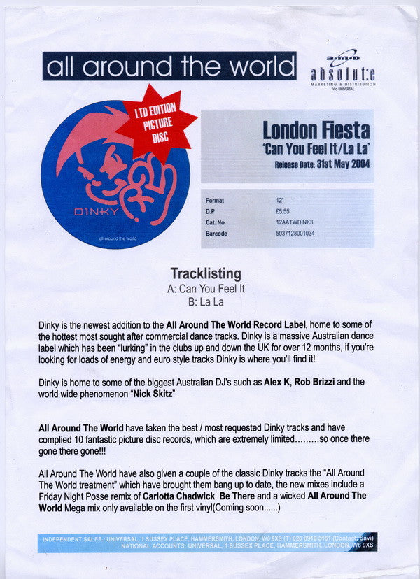 London Fiesta : Can You Feel It / La La (12", Ltd, Pic)