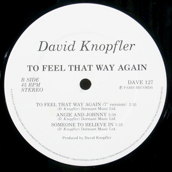 David Knopfler : To Feel That Way Again (12")