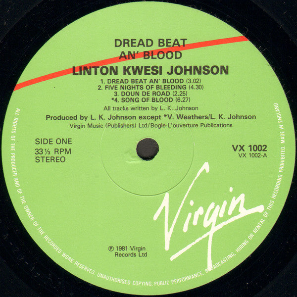 Linton Kwesi Johnson : Dread Beat An' Blood (LP, Album, RE, Gre)