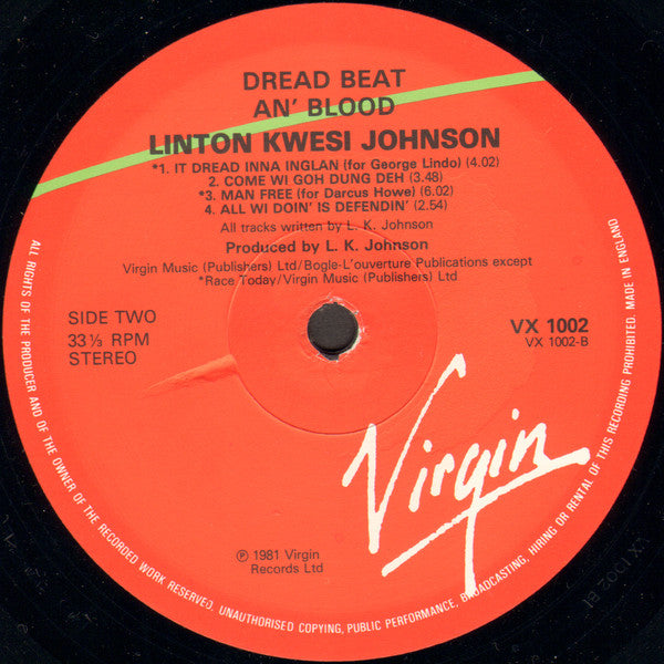 Linton Kwesi Johnson : Dread Beat An' Blood (LP, Album, RE, Gre)