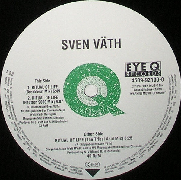 Sven Väth : Ritual Of Life (Ritual Mixes) (12")