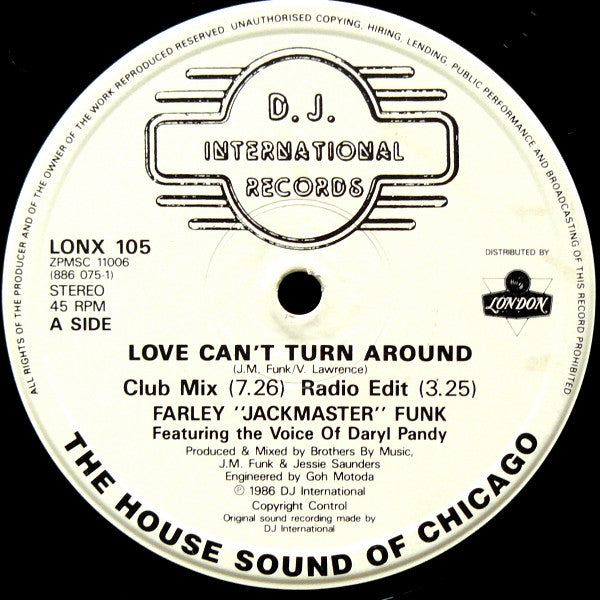 Farley "Jackmaster" Funk & Jessie Saunders* : Love Can't Turn Around (12")